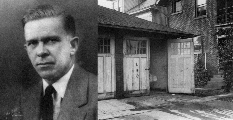 Donald Mellett in 1925 (Stark County Historical Society/Murder of a Journalist) and the garage where he was murdered (Cleveland Public Library/Murder of a Journalist)